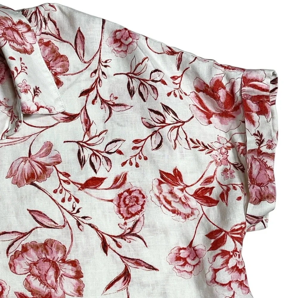 Cynthia Rowley 100% Linen Short Sleeve Floral Top Size M - Picture 5 of 11